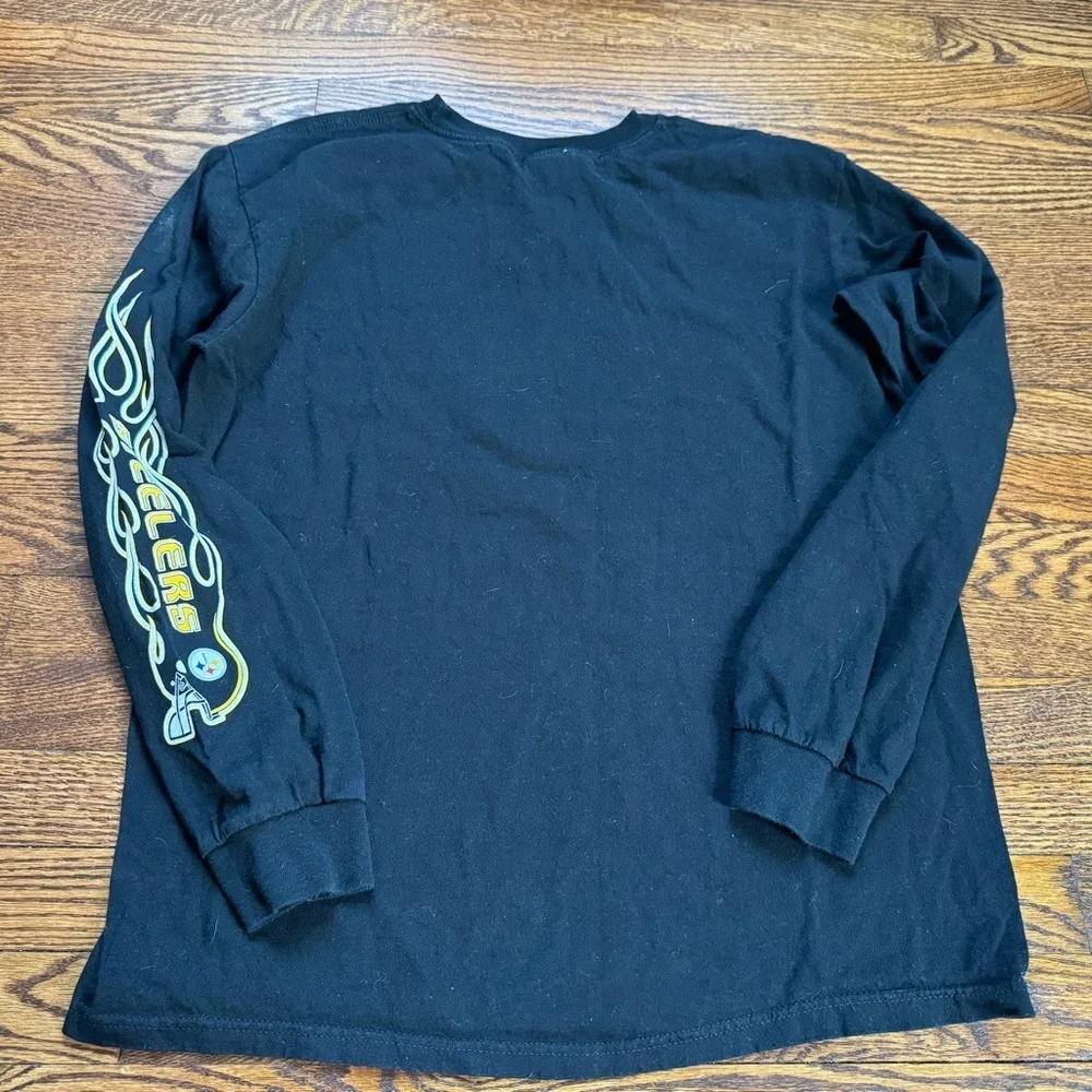 Pittsburgh Steelers Long Sleeve Shirt Mens Large Black NFL Flame Graphic Tee